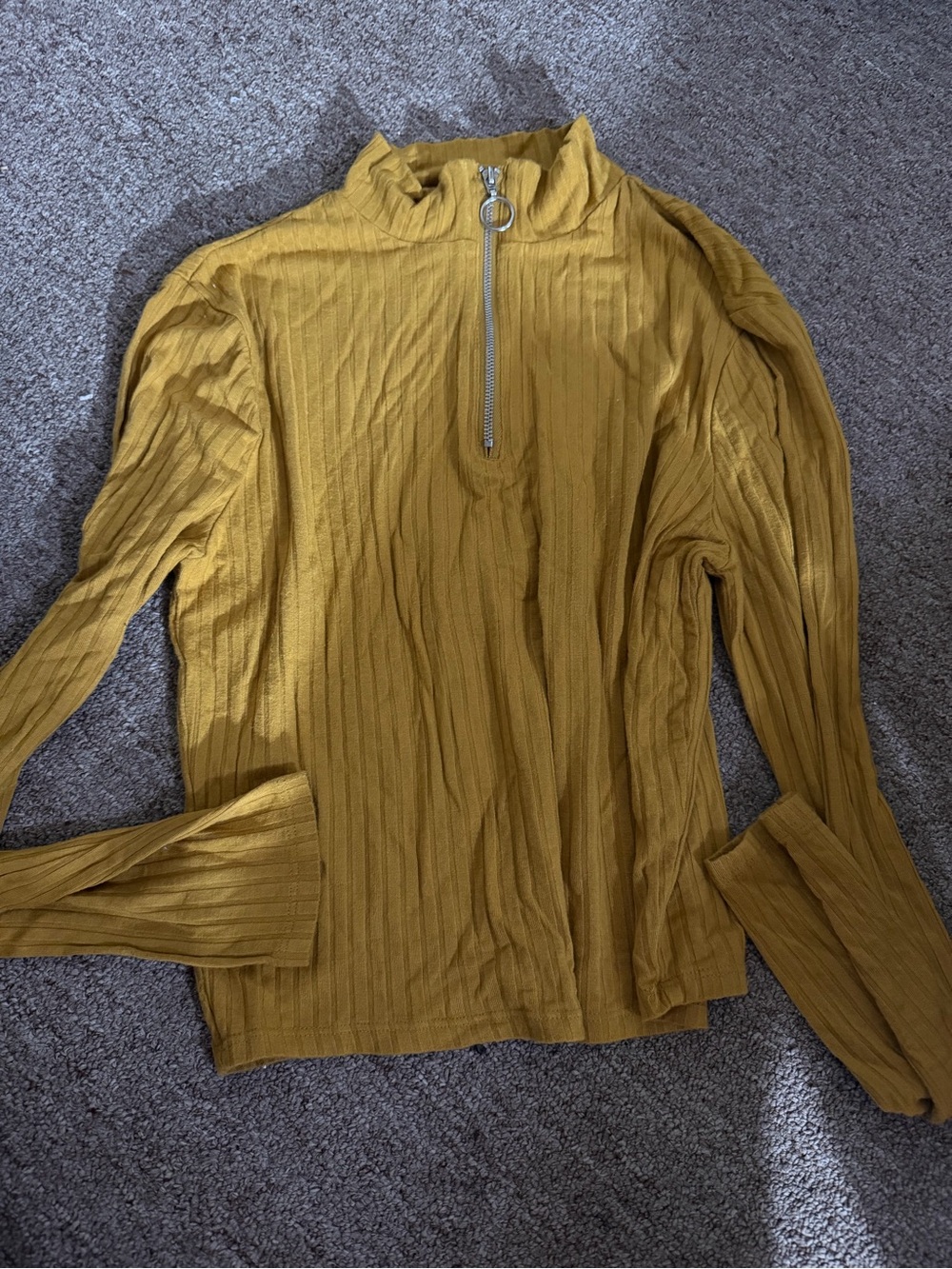 Ambiance Mustard Yellow Ribbed Quarter-Zip Top